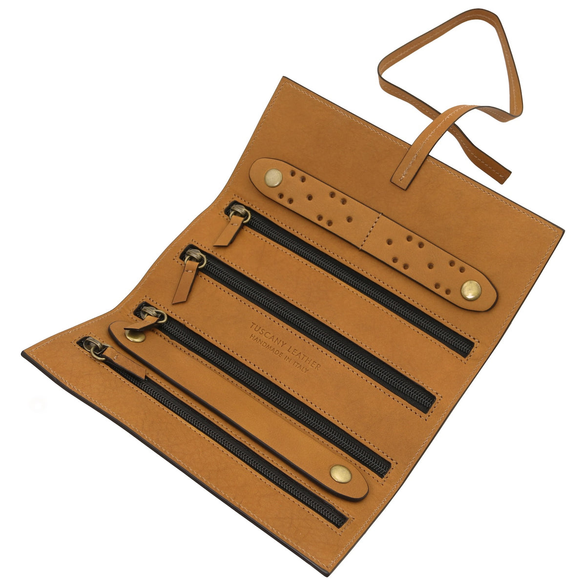 Leather Jewellery Roll in Vegetable-Tanned Leather