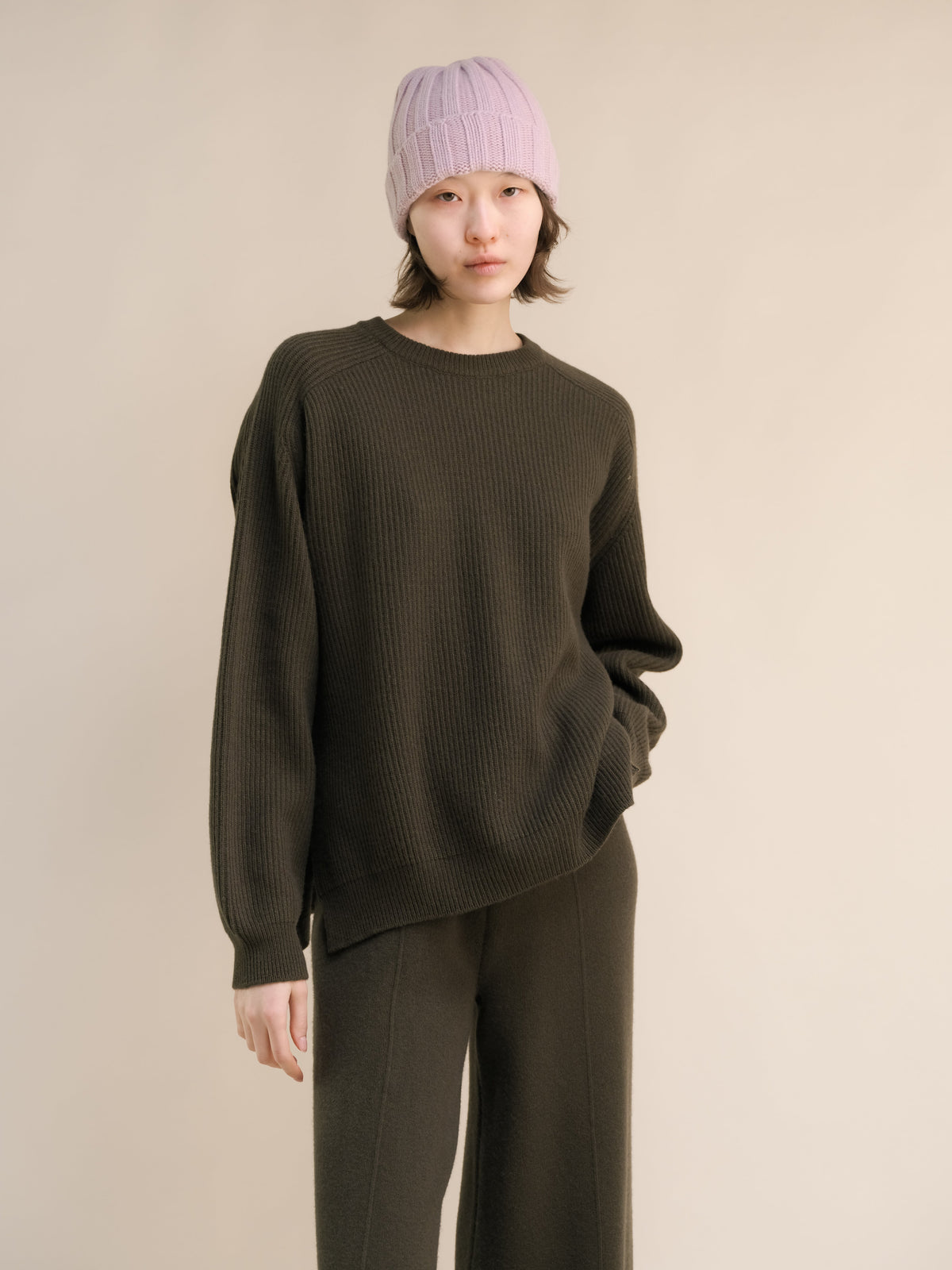 Cashmere Blend Wide Ribbed Beanie