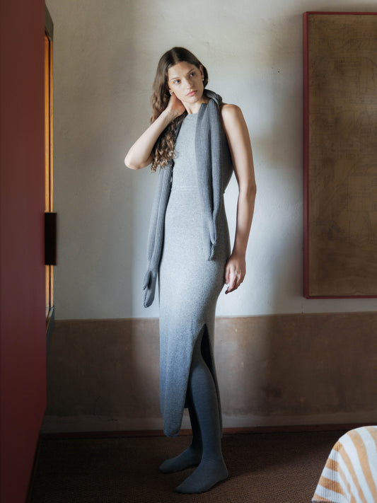 Cashmere Blend Boat Neck Sleeveless Dress (3D-Knit)