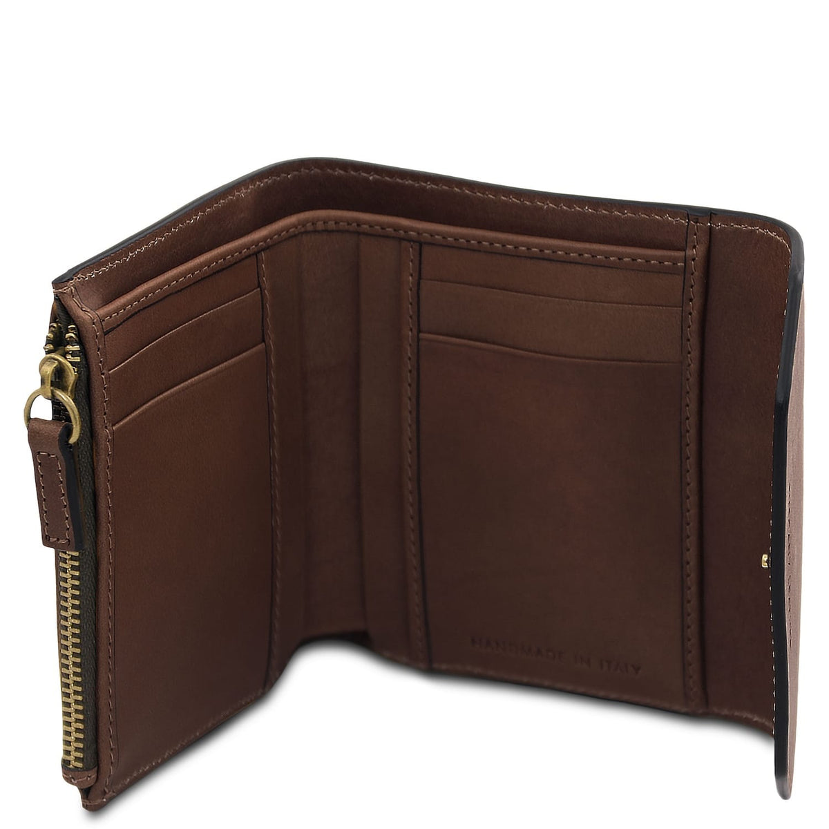 Casconhaqueho carteira em pele aberta para mostrar ranhuras para cartões and zipper pocket