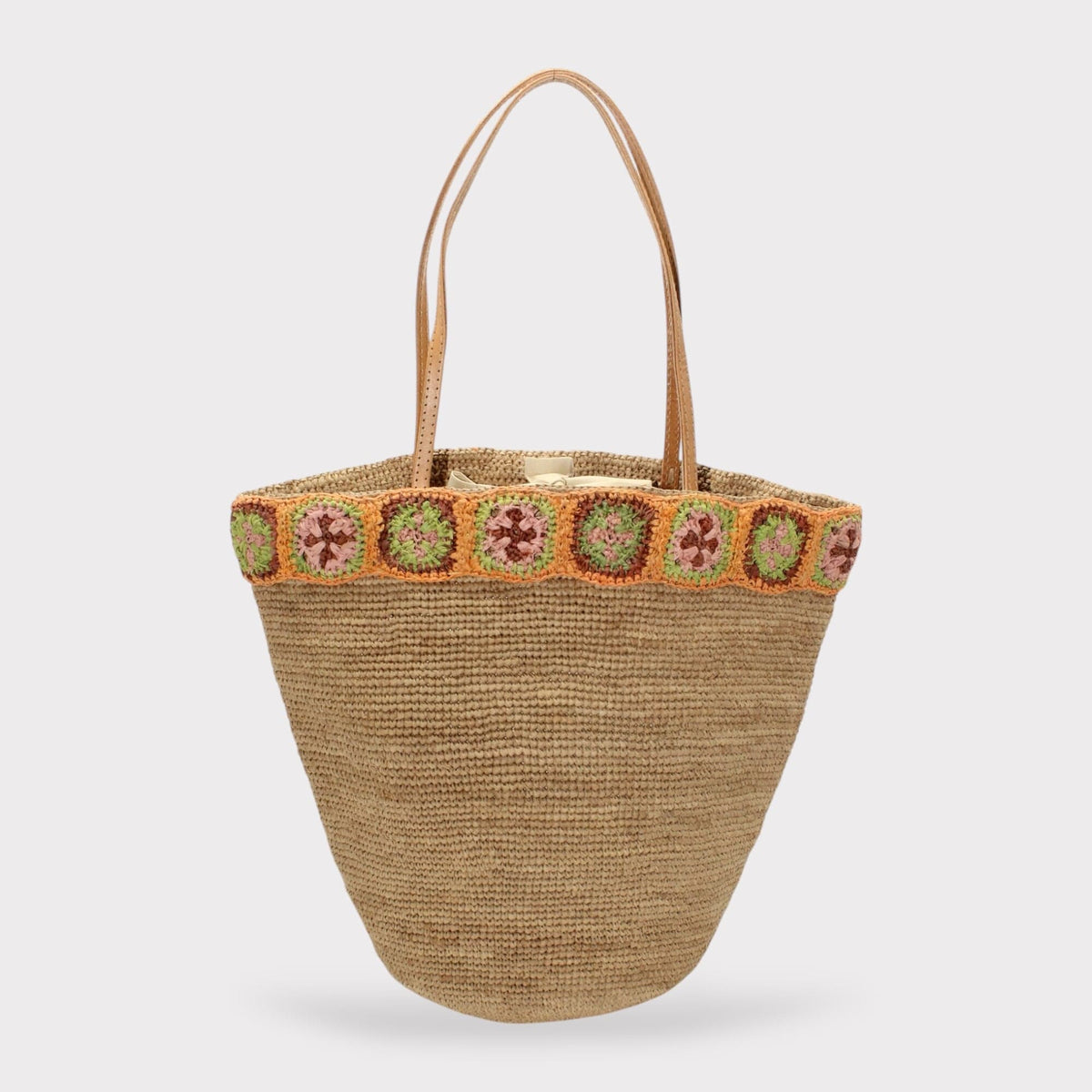 Handbag & Wallet Accessoires Khaki Flora - Handmade Raffia Bag with Crochet Amber Flower Band San Rocco Italia