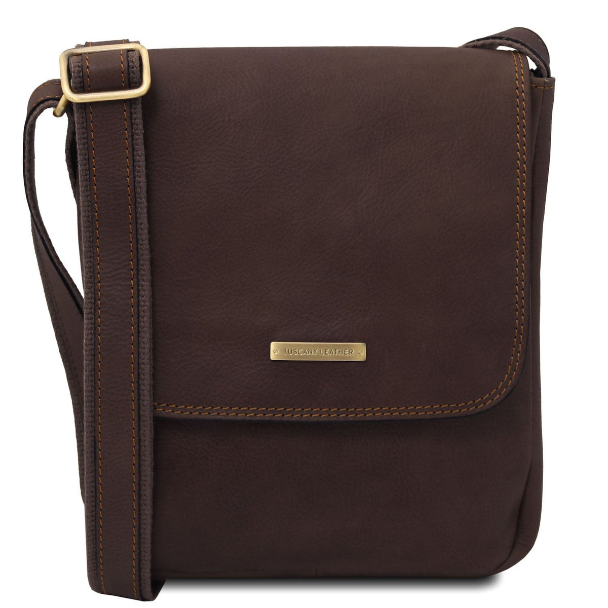Sacs homme en cuir Marron foncé John - Leather crossbody bag for men with front zip in matte leather | TL141408 San Rocco Italia