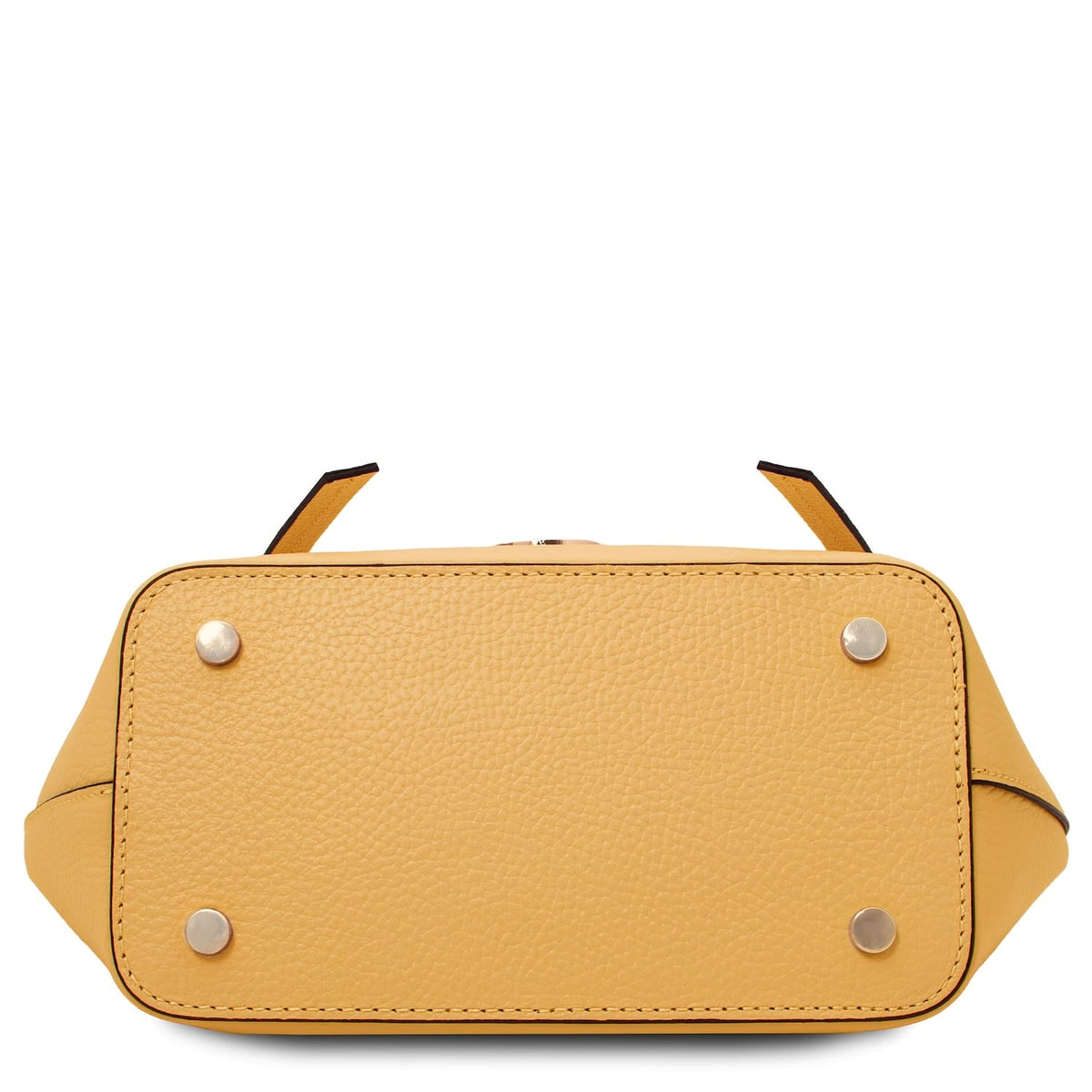 Vista dal basso of Legame small yellow leather hebag con four metal studs.