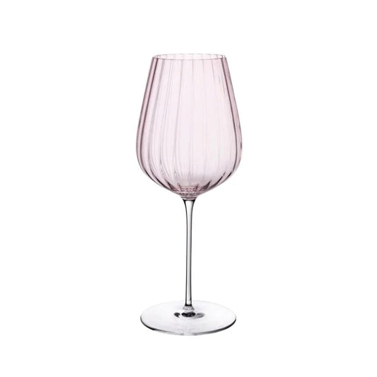 Copa de vino acanalada rosa empolvado con tallo largo del set Round Up de 2