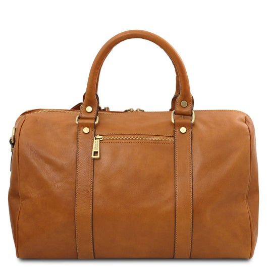 Leather Travel bags TL Voyager - Travel leather duffle bag with pocket on the back side in matte leather - Small size | TL141250 San Rocco Italia
