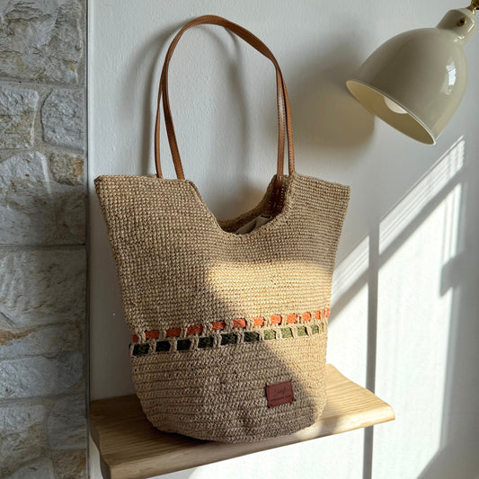 Handbag & Wallet Accessoires Zola - Handmade Naturel Raffia Tote Bag - Pastel Vert and Amber San Rocco Italia