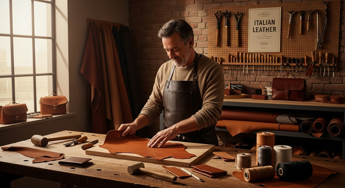 banco de trabajo de artesanía italiana en piel