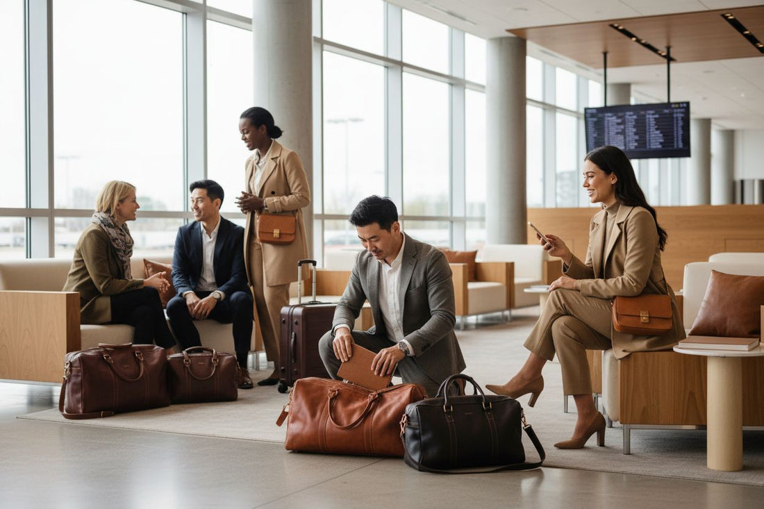 borse da viaggio in pelle, viaggiare con stile, lounge aeroportuale