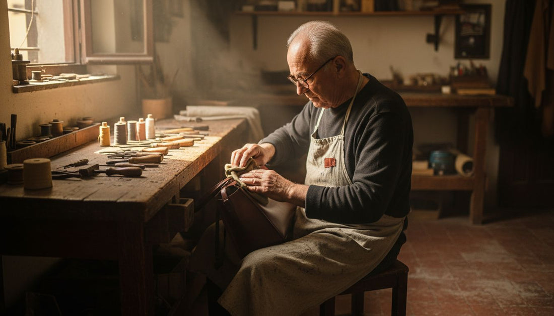 Italian artisan treats luxury leather handbag