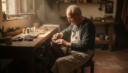 Italian artisan treats luxury leather handbag