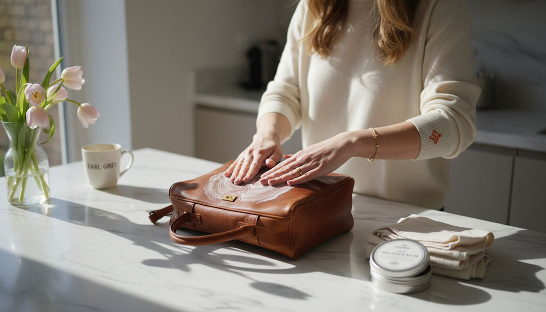 Aplicación de acondicionador para piel a un bolso de lujo
