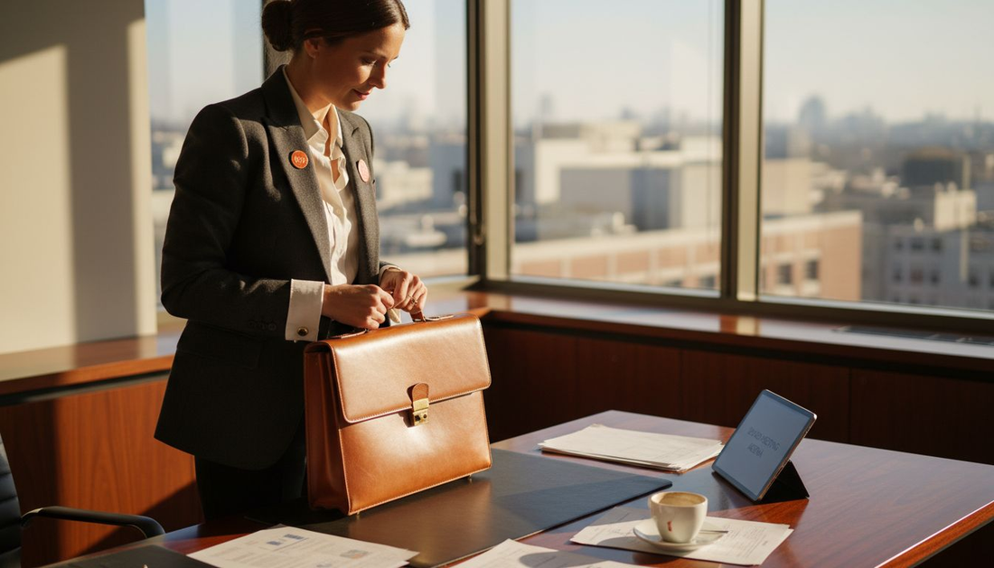Professional woman with Italian briefcase in office