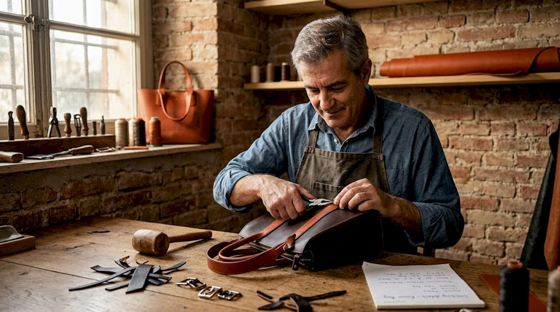 Artisan examinant un sac à main de luxe fait main