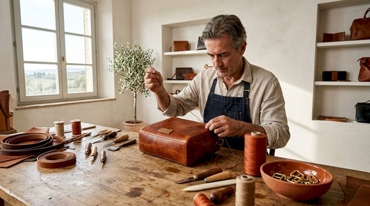 Artisan hand-stitching luxury leather accessory