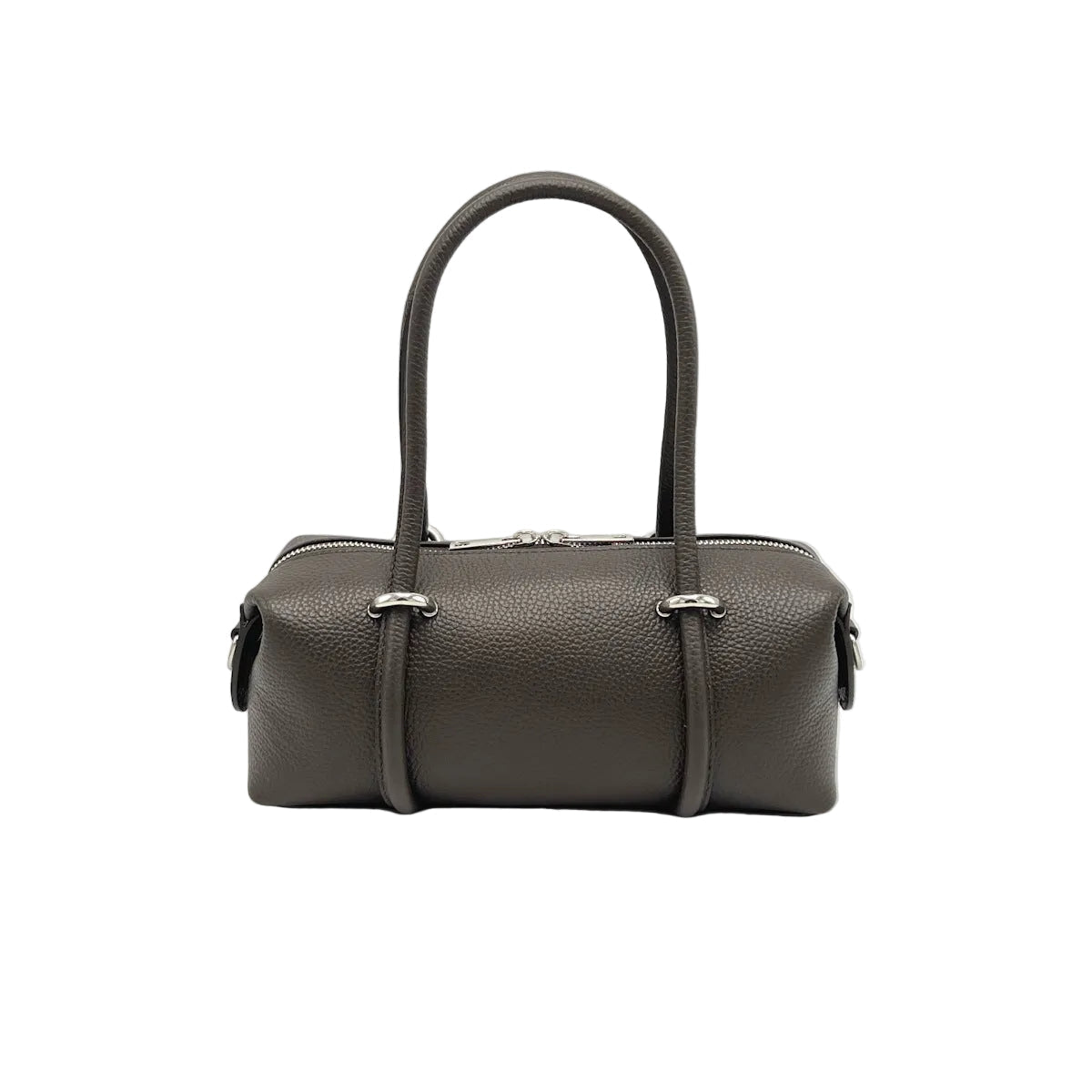 Dark brown handbag with a handle sur fond blanc