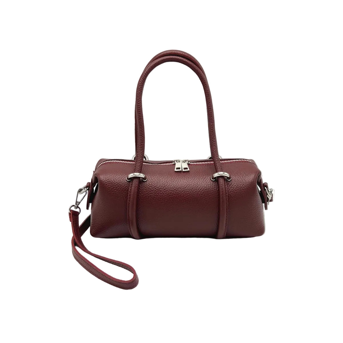 Burgundy handbag with a strap sur fond blanc