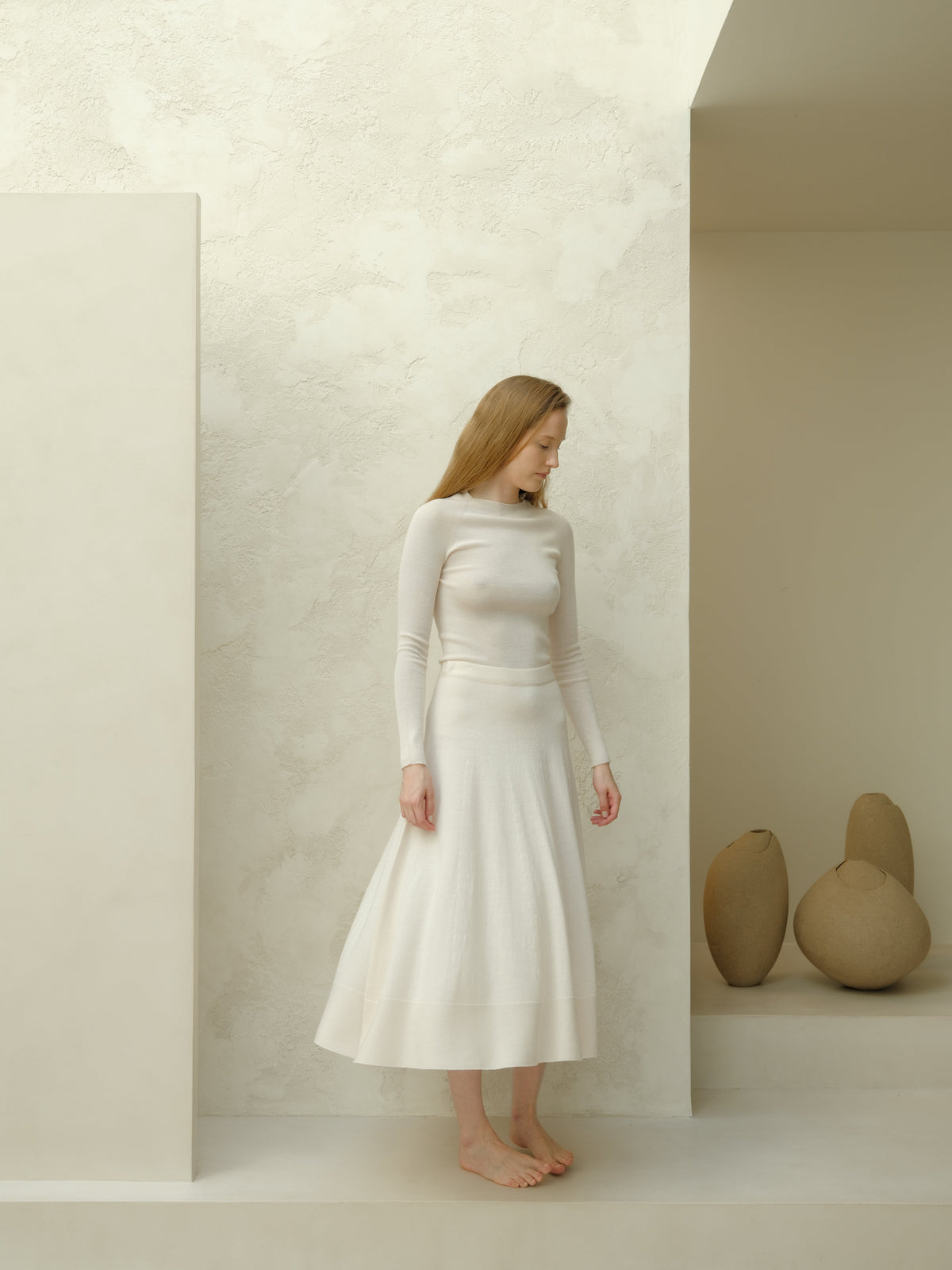 Falda de corte A de lana merino extrafina (tejido 3D) 