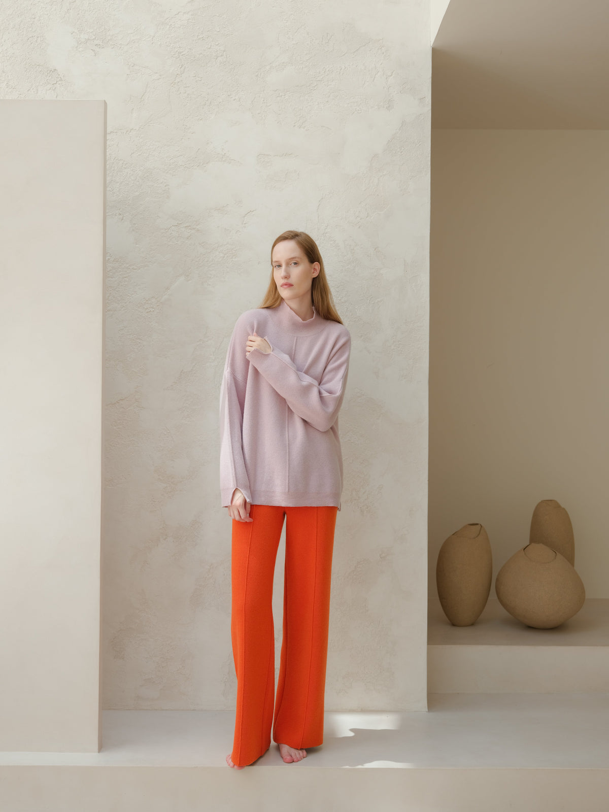 Maxi maglione dolcevita tinta unita in misto lana e cashmere