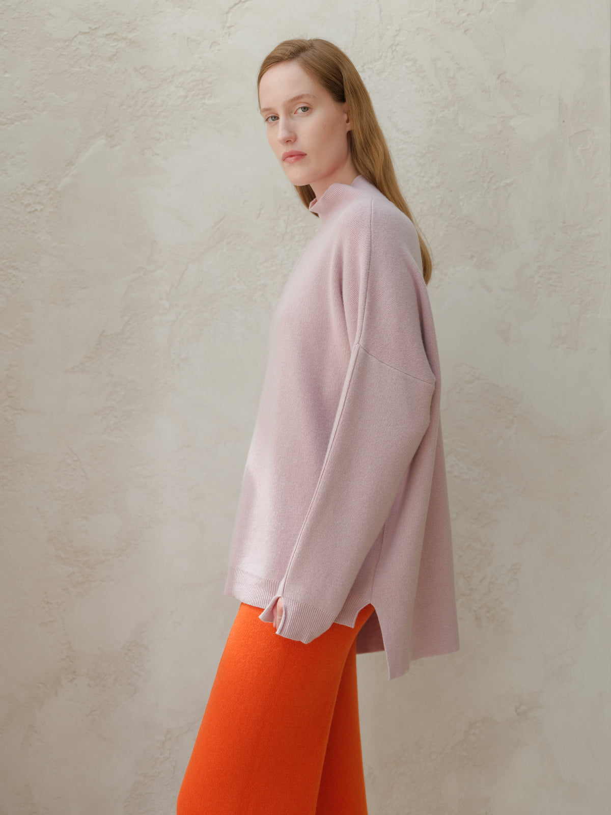Maxi maglione dolcevita tinta unita in misto lana e cashmere