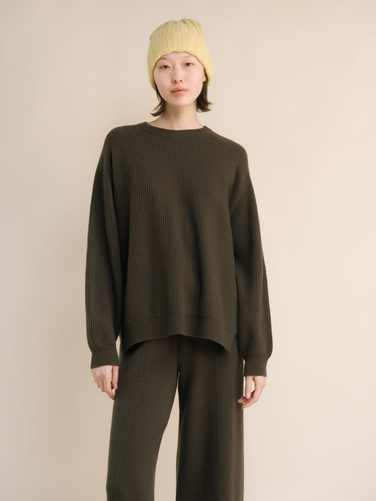 Berretto a coste larghe in misto cashmere