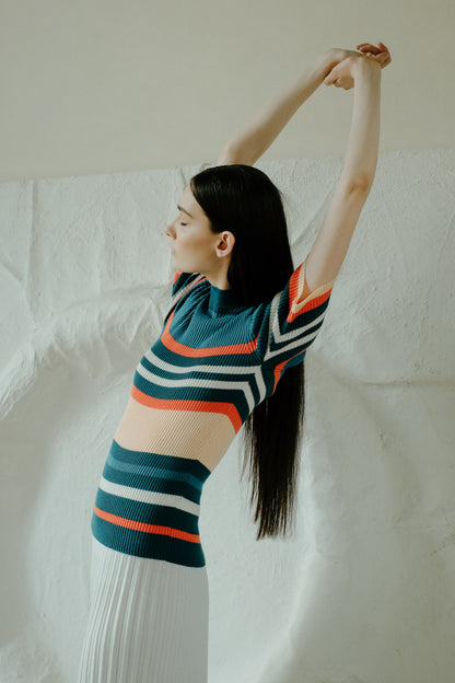 Pima Cotton Stripes Ribbed T-Shirt