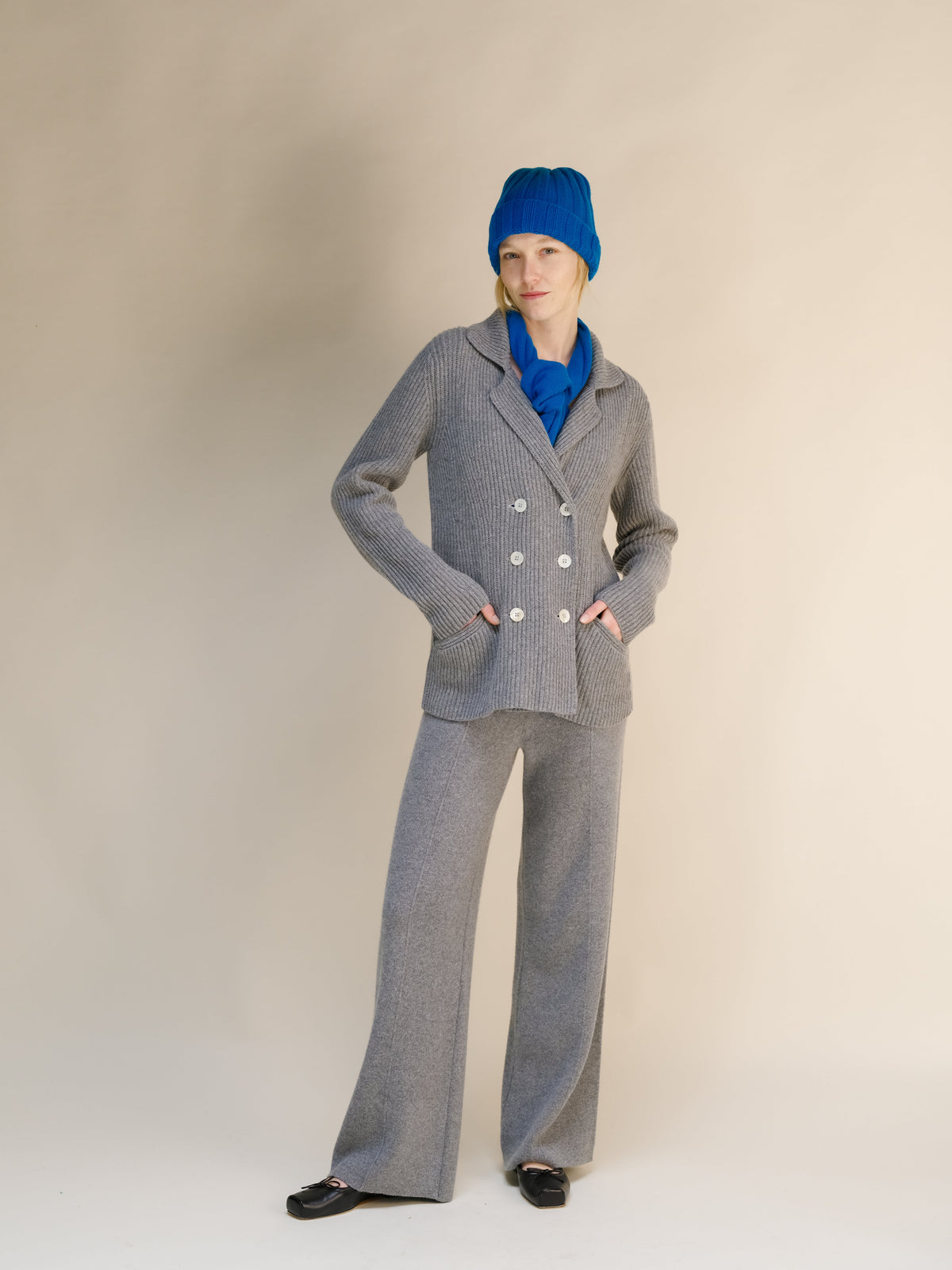 Berretto a coste larghe in misto cashmere