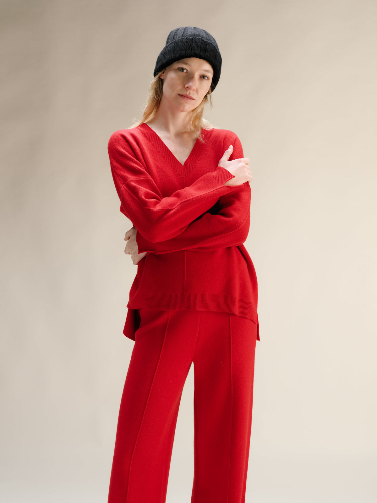 Berretto a coste larghe in misto cashmere