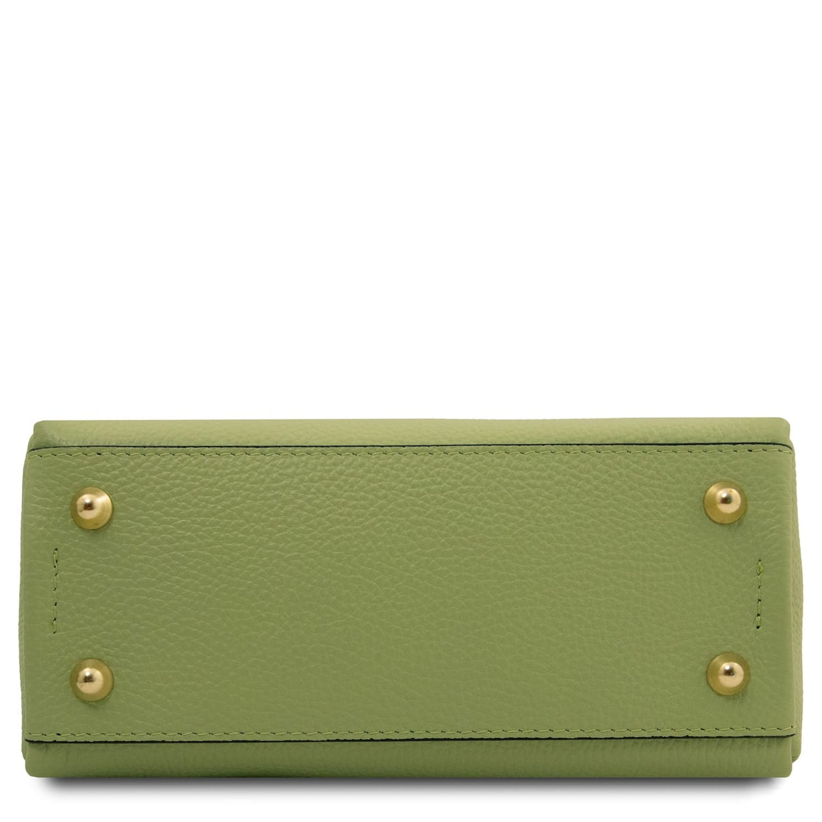 Unteransicht of Abby leather shoulder bag in olivgrün zeigt four gold-toned studs