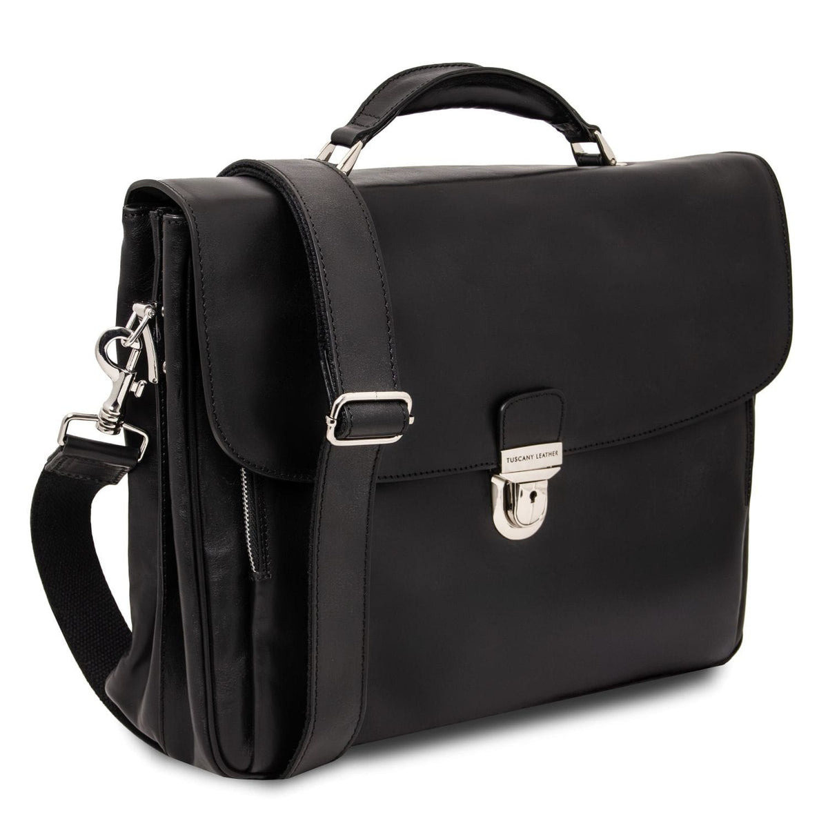 Alessandria matte black leather laptop briefcase with varios compartimentos and a correa de hombro extraíble