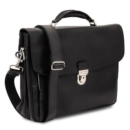 Alessandria matte black leather laptop briefcase with varios compartimentos and a correa de hombro extraíble