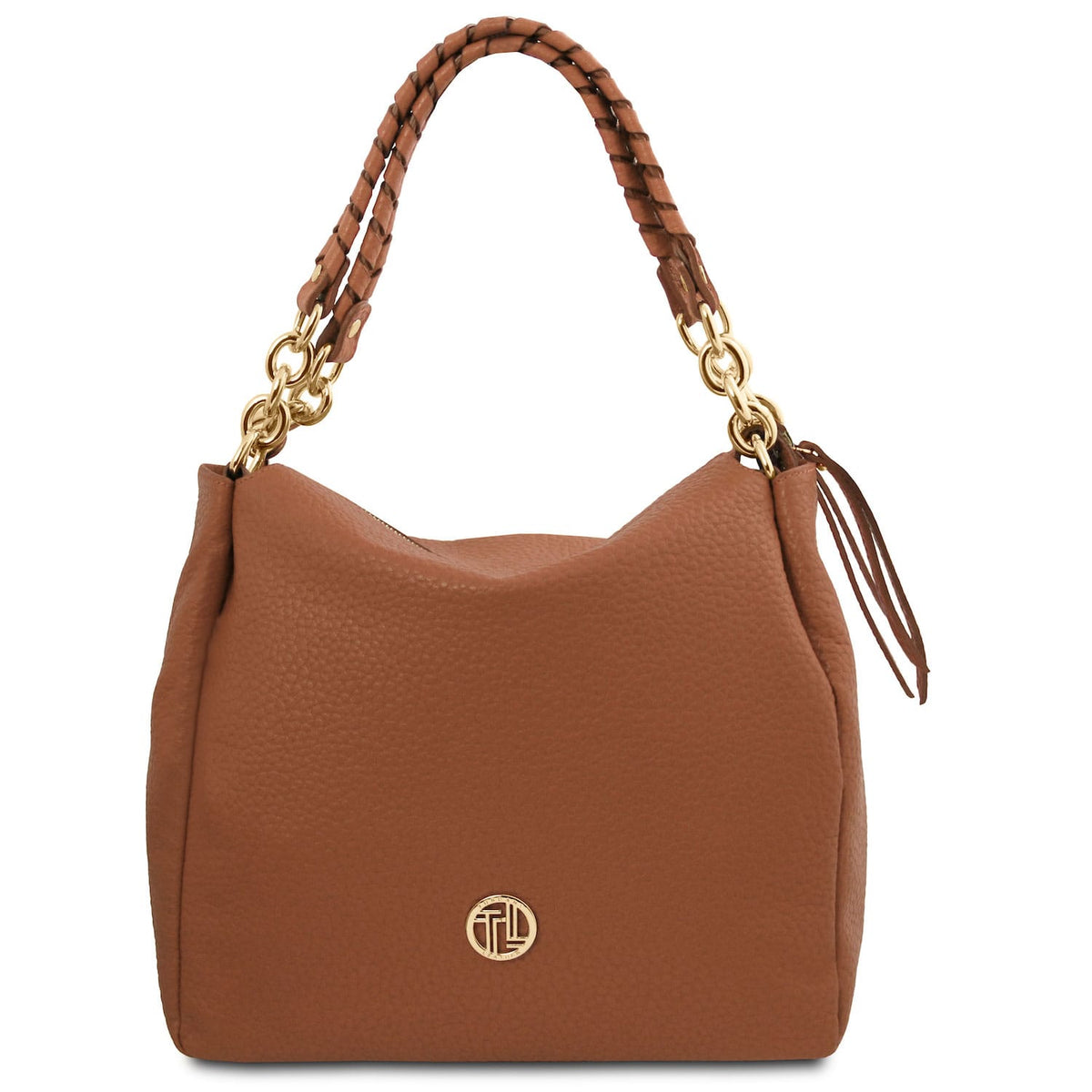 Leather shoulder bags Cognac Amy - Soft Italian leather shopping bag | TL142385 San Rocco Italia