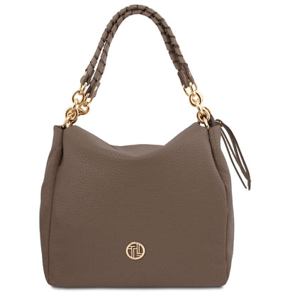 Leather shoulder bags Dark Taupe Amy - Soft Italian leather shopping bag | TL142385 San Rocco Italia