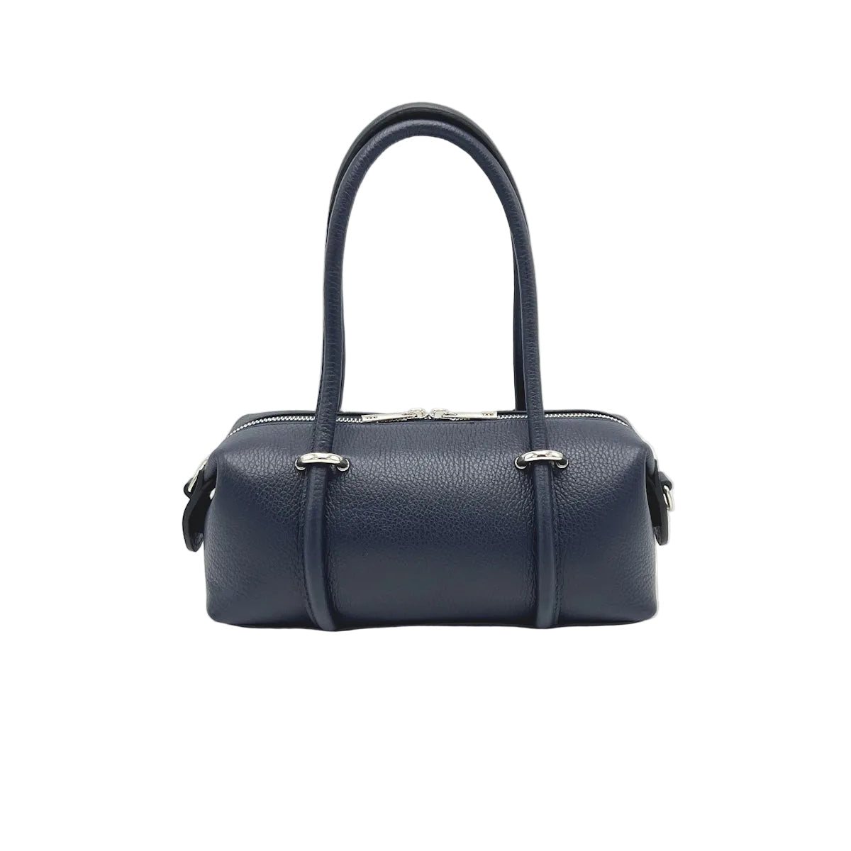 Bleu marine blue handbag with a handle sur fond blanc