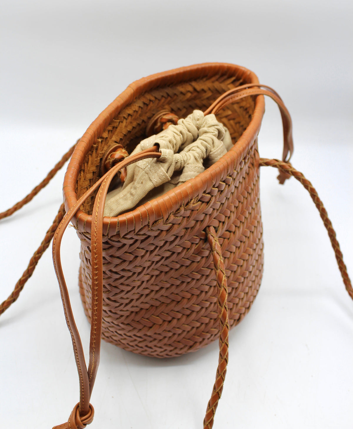 Handbag & Wallet Accessoires Carmel- Hand Woven Leather Shoulder Bucketbag Bruin San Rocco Italia