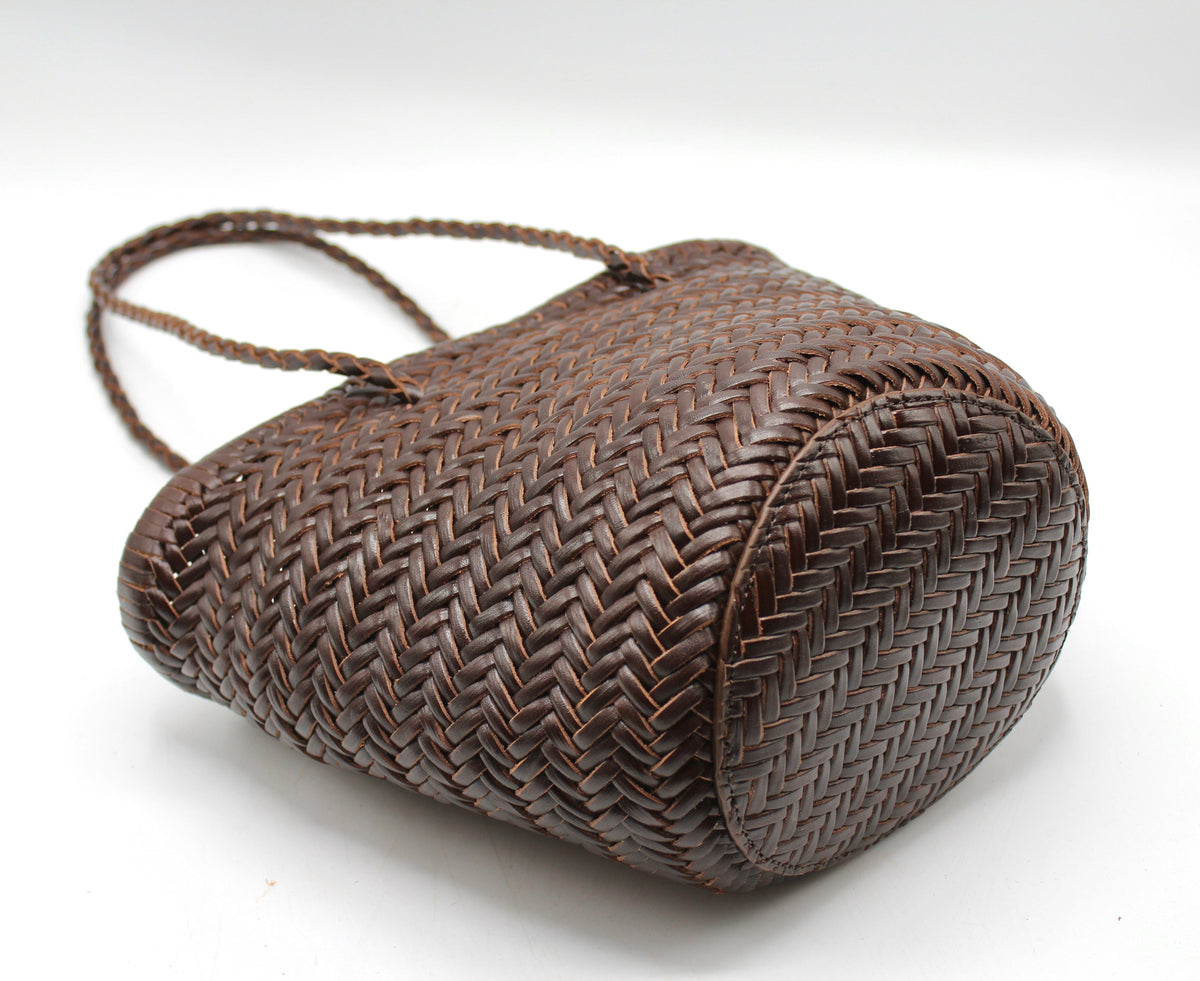 Handbag & Wallet Accessoires Carmel- Hand Woven Leather Shoulder Bucketbag Chocolate San Rocco Italia