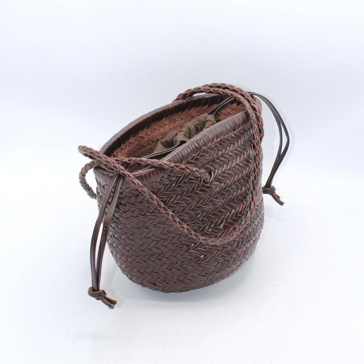 Handbag & Wallet Accessoires Carmel- Hand Woven Leather Shoulder Bucketbag Chocolate San Rocco Italia