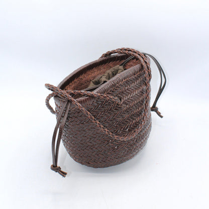 Handbag & Wallet Accessoires Carmel- Hand Woven Leather Shoulder Bucketbag Chocolate San Rocco Italia
