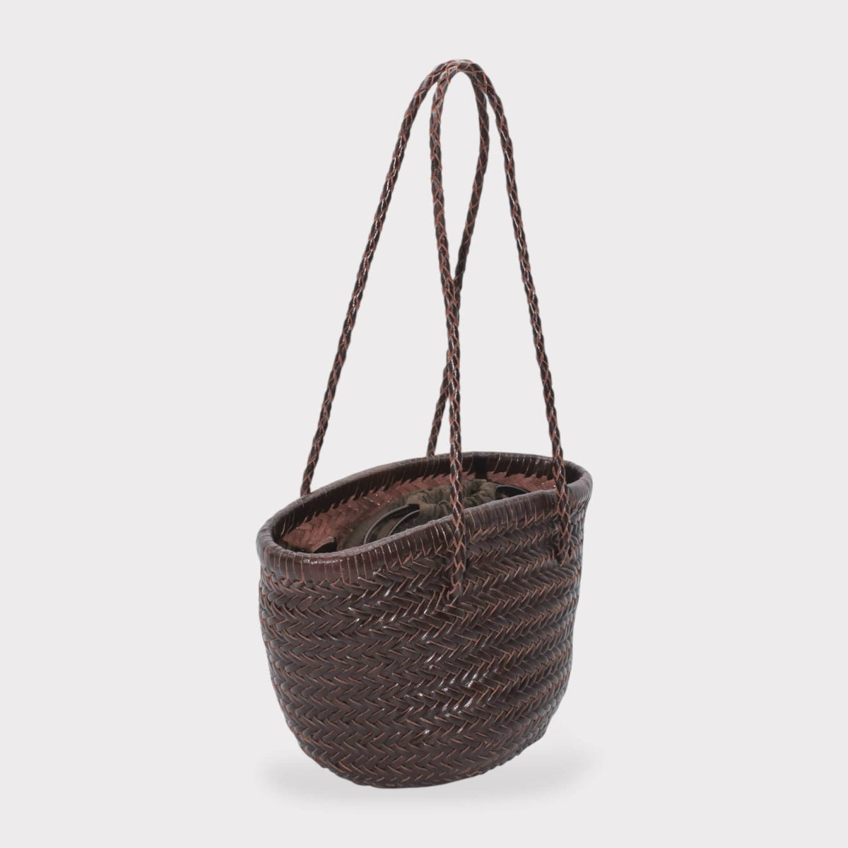Handbag & Wallet Accessoires Carmel- Hand Woven Leather Shoulder Bucketbag Chocolate San Rocco Italia