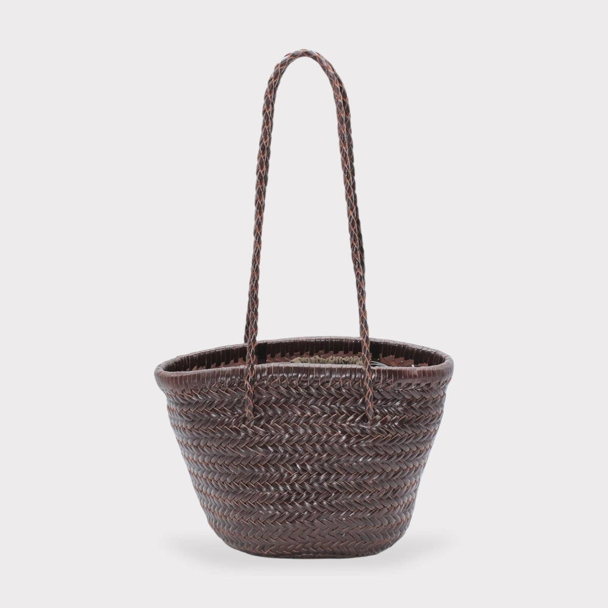 Handbag & Wallet Accessoires Carmel- Hand Woven Leather Shoulder Bucketbag Chocolate San Rocco Italia