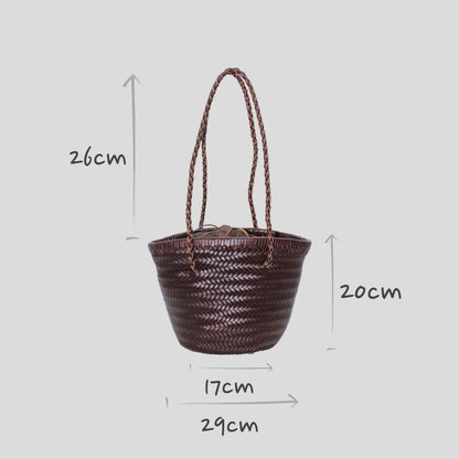 Handbag & Wallet Accessoires Carmel- Hand Woven Leather Shoulder Bucketbag Chocolate San Rocco Italia