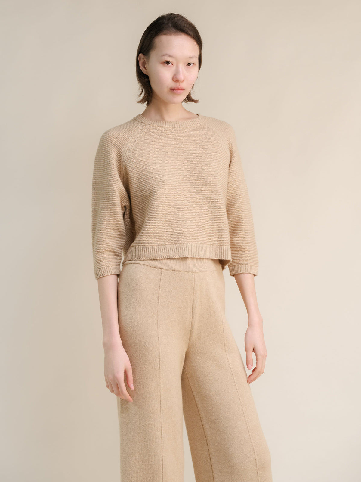 Maglieria Beige / S Cashmere Mix Cropped 3/4 Sleeve Pullover San Rocco Italia