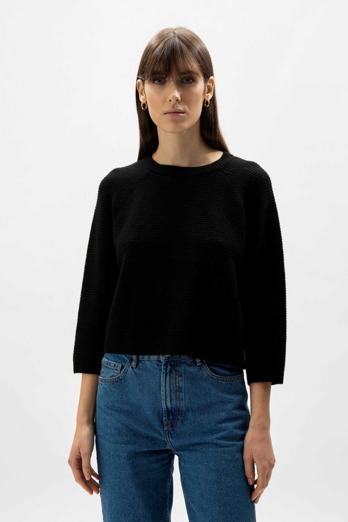 Maglieria Nero / S Cashmere Mix Cropped 3/4 Sleeve Pullover San Rocco Italia
