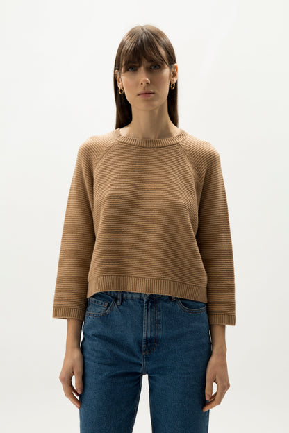 Maglieria Cammello / S Cashmere Mix Cropped 3/4 Sleeve Pullover San Rocco Italia