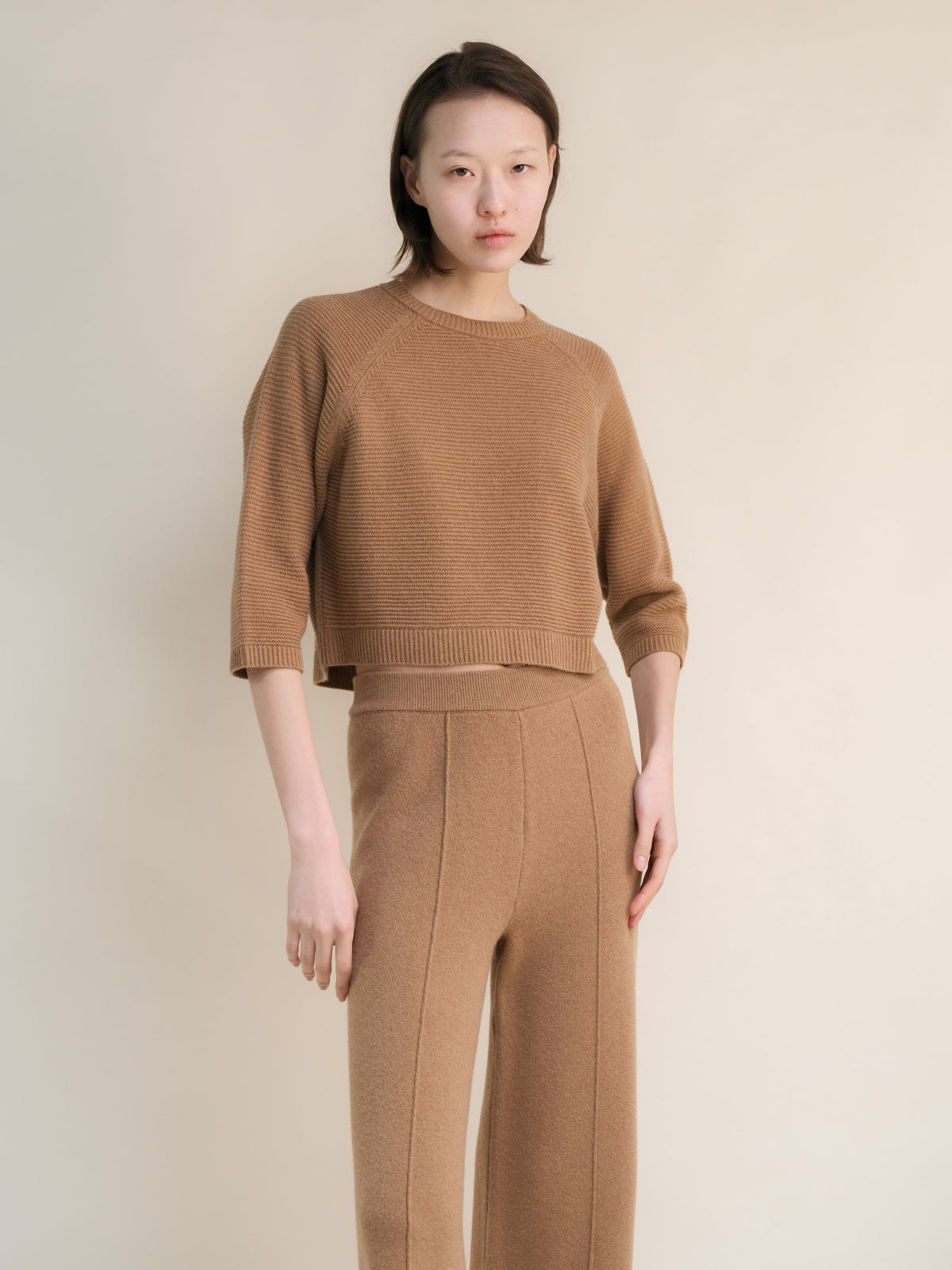 Maglieria Caramel / S Cashmere Mix Cropped 3/4 Sleeve Pullover San Rocco Italia