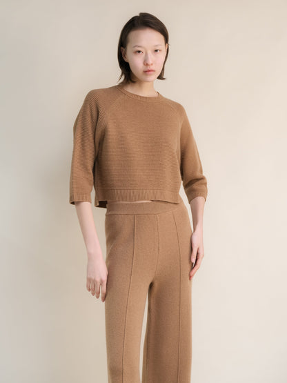 Maglieria Caramel / S Cashmere Mix Cropped 3/4 Sleeve Pullover San Rocco Italia
