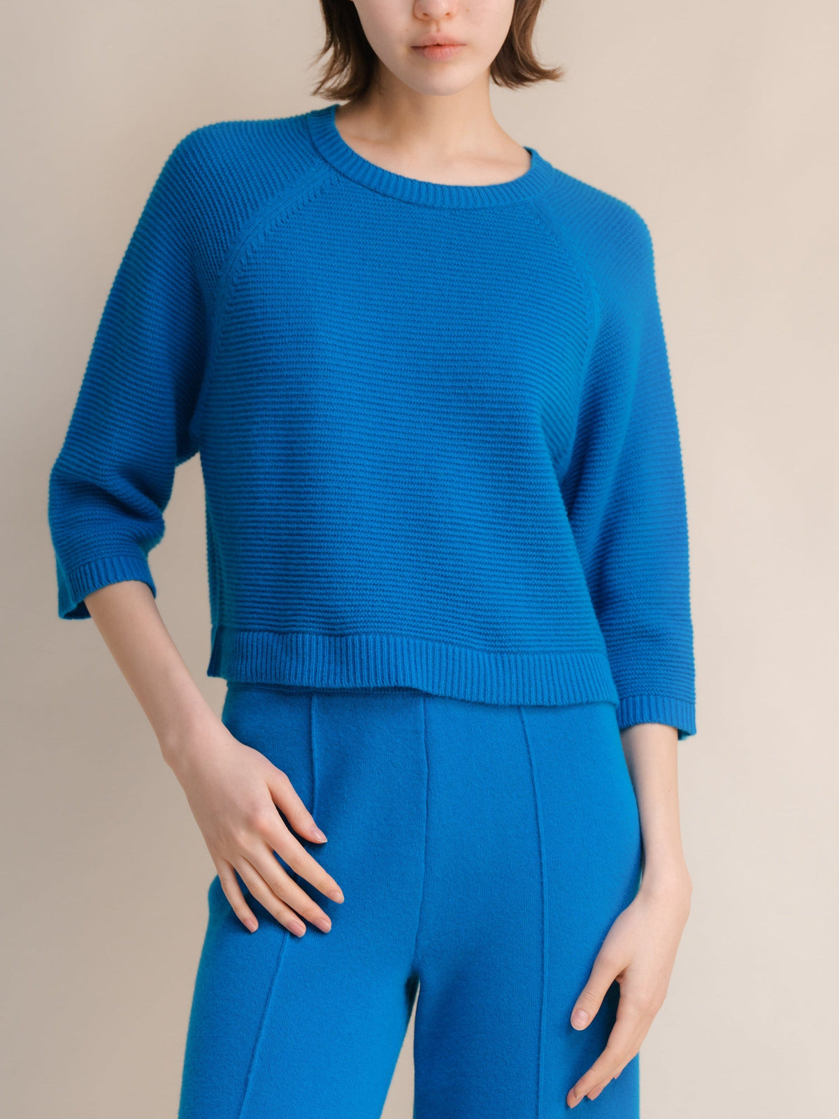 Maglieria Cerulean / S Cashmere Mix Cropped 3/4 Sleeve Pullover San Rocco Italia