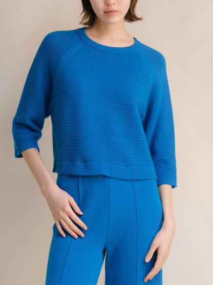 Maglieria Cerulean / S Cashmere Mix Cropped 3/4 Sleeve Pullover San Rocco Italia
