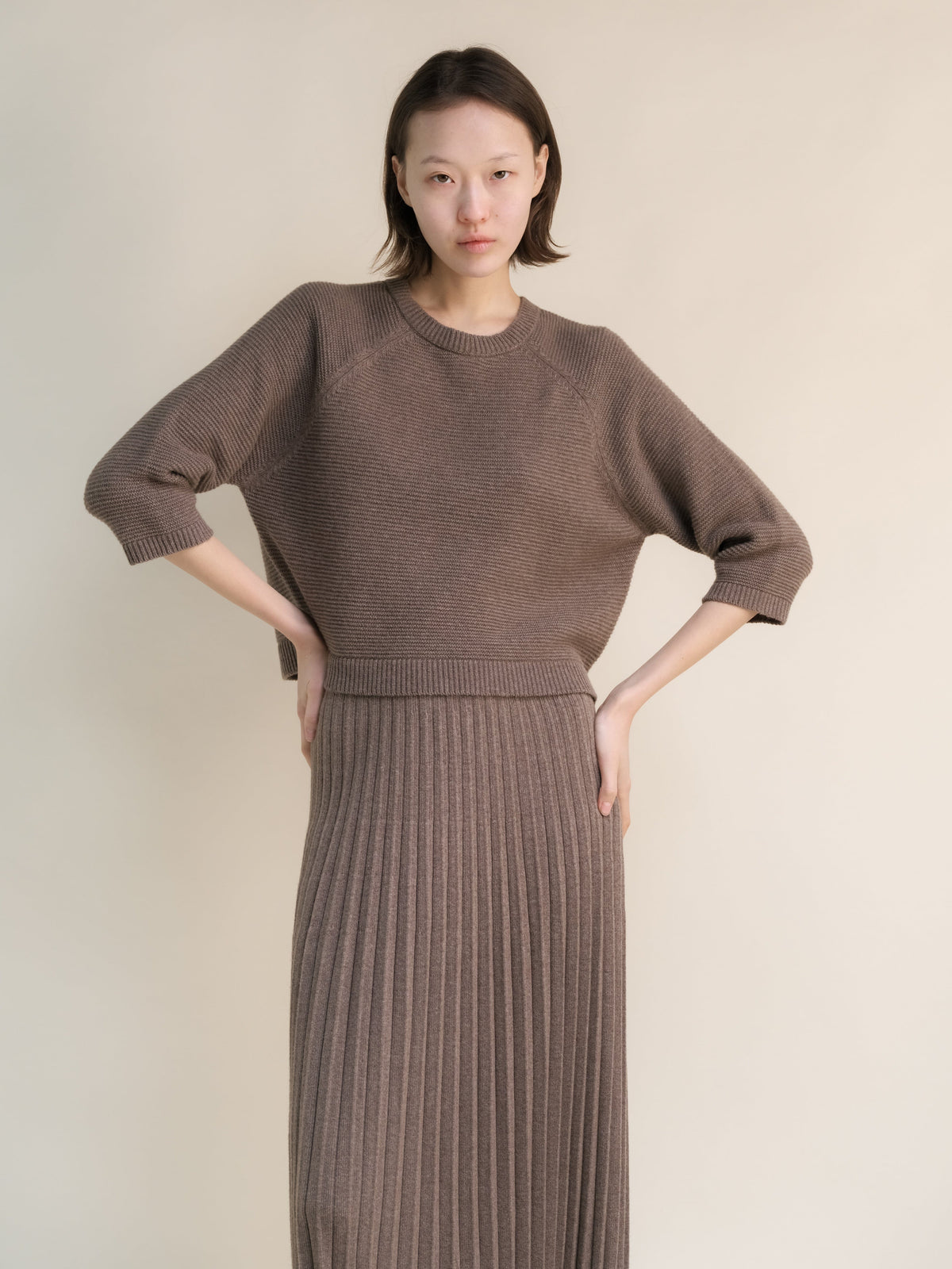 Maglieria Castagna / S Cashmere Mix Cropped 3/4 Sleeve Pullover San Rocco Italia