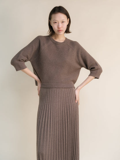 Maglieria Castagna / S Cashmere Mix Cropped 3/4 Sleeve Pullover San Rocco Italia