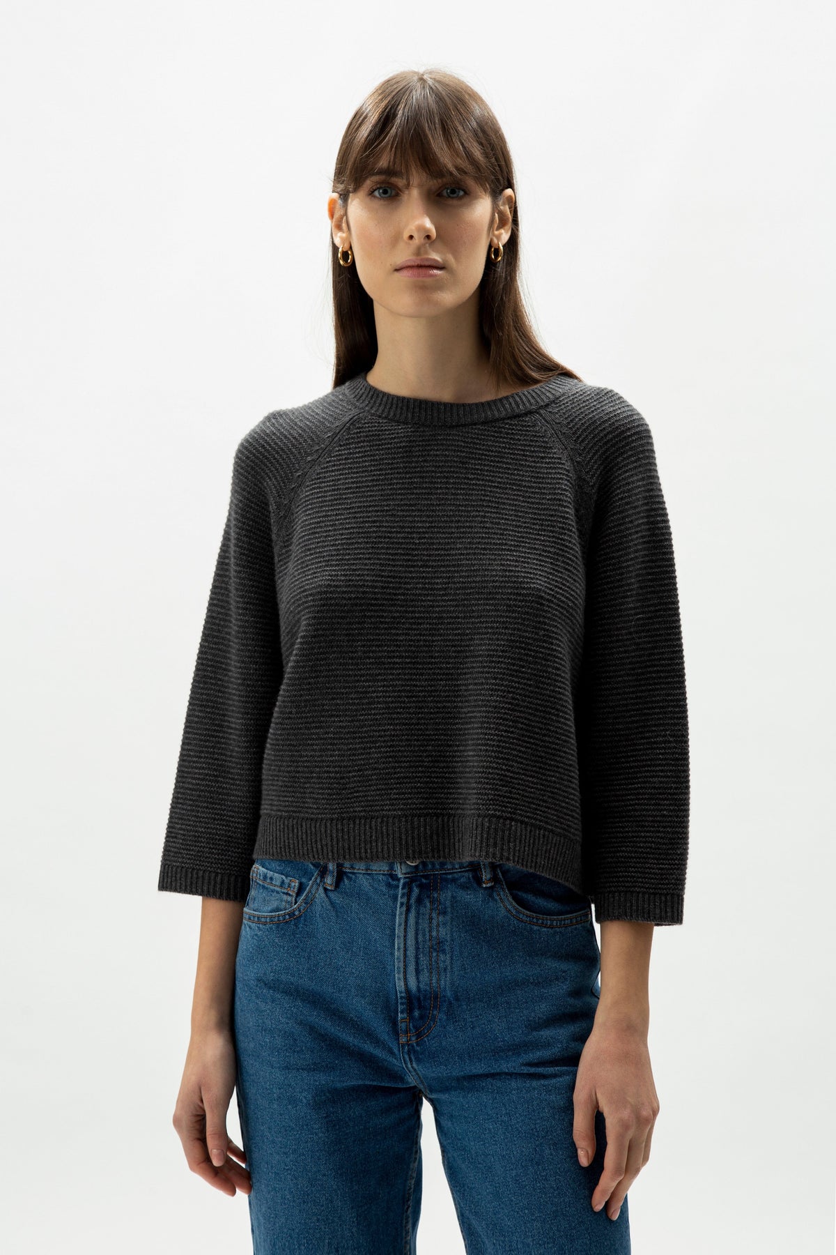 Maglieria Grigio scuro / S Cashmere Mix Cropped 3/4 Sleeve Pullover San Rocco Italia